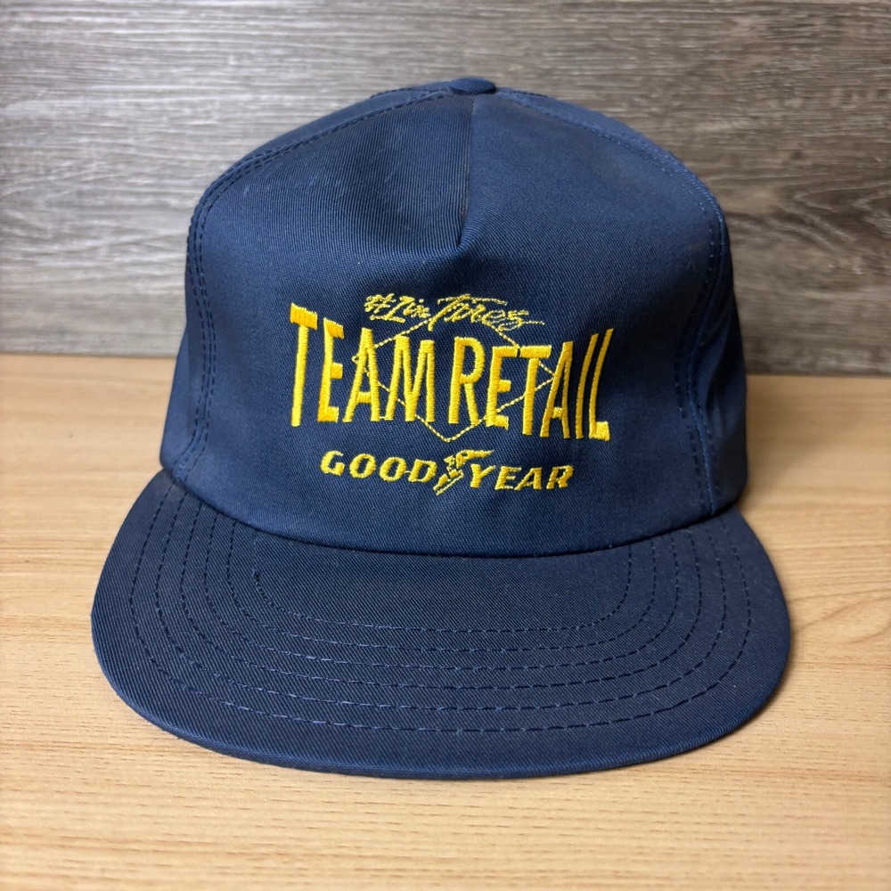 Vintage Goodyear Hat Cap Snap Back Blue Tires Racing Retro USA Made